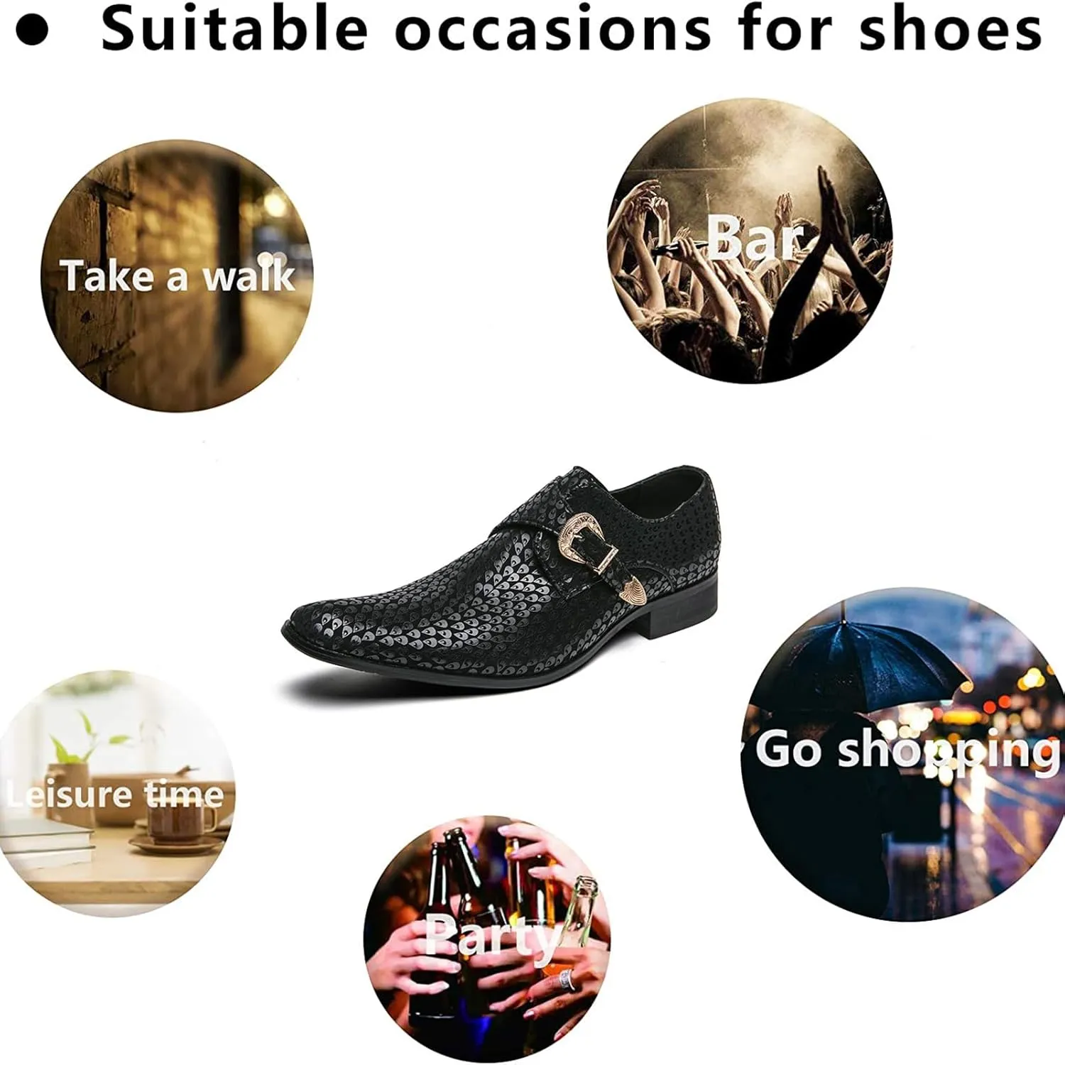 Men's Sparkling Printed Pointed Toe Western Loafers Fashion Monk Strap Tip Slip-On Low Block Heel Ballroom Party Oxford Shoes Western Cowboy Formal Business Dress Sparkling Loafers