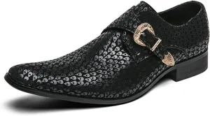 Men's Sparkling Printed Pointed Toe Western Loafers Fashion Monk Strap Tip Slip-On Low Block Heel Ballroom Party Oxford Shoes Western Cowboy Formal Business Dress Sparkling Loafers