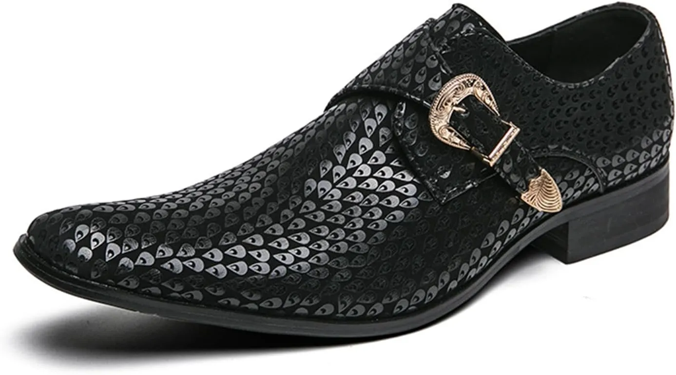 Men's Sparkling Printed Pointed Toe Western Loafers Fashion Monk Strap Tip Slip-On Low Block Heel Ballroom Party Oxford Shoes Western Cowboy Formal Business Dress Sparkling Loafers