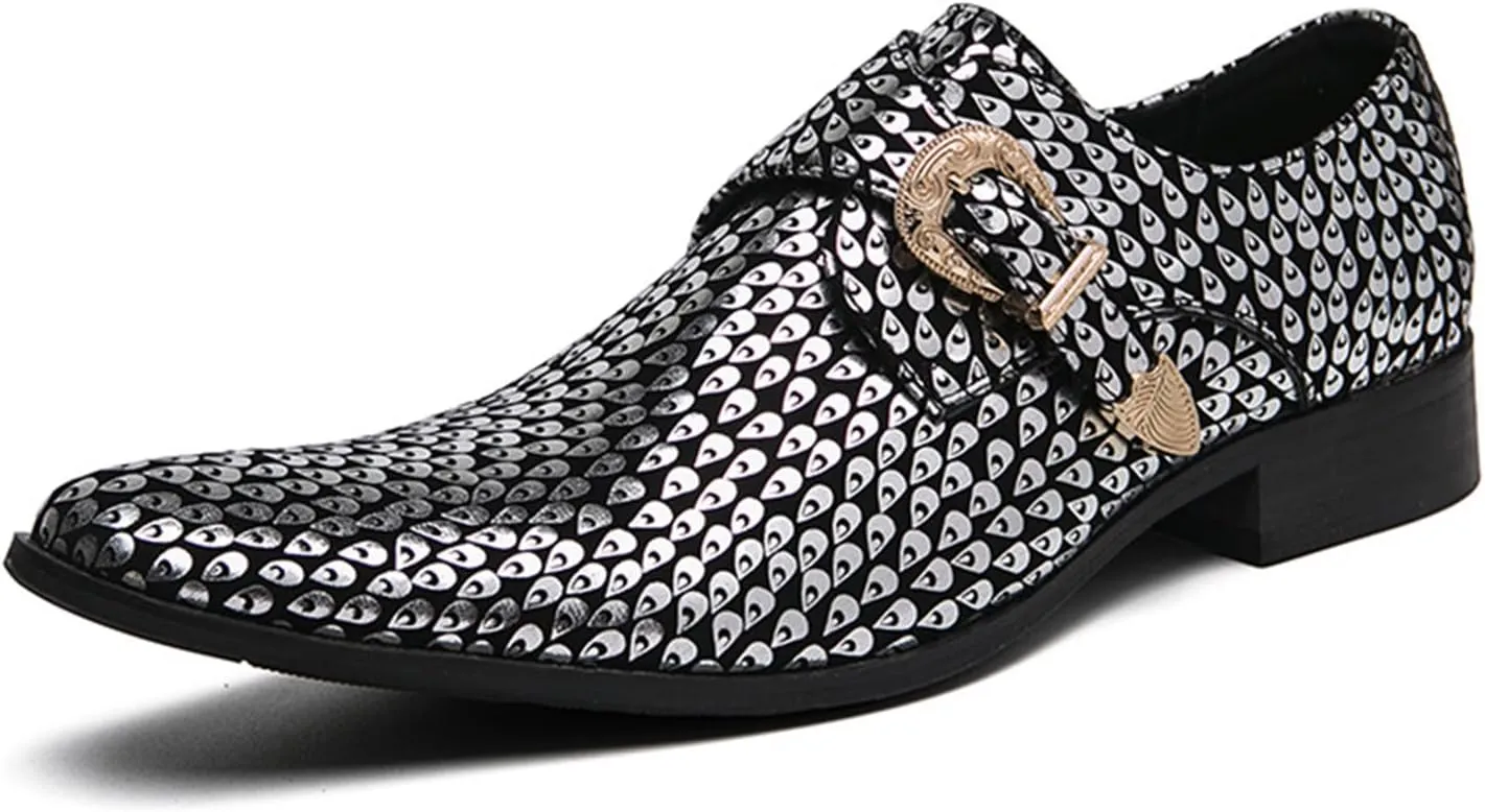 Men's Sparkling Printed Pointed Toe Western Loafers Fashion Monk Strap Tip Slip-On Low Block Heel Ballroom Party Oxford Shoes Western Cowboy Formal Business Dress Sparkling Loafers