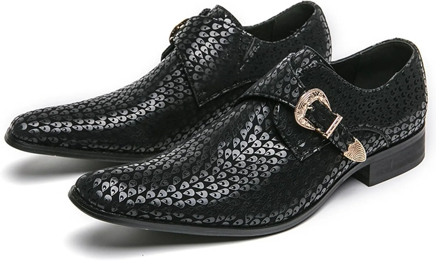 Men's Sparkling Printed Pointed Toe Western Loafers Fashion Monk Strap Tip Slip-On Low Block Heel Ballroom Party Oxford Shoes Western Cowboy Formal Business Dress Sparkling Loafers