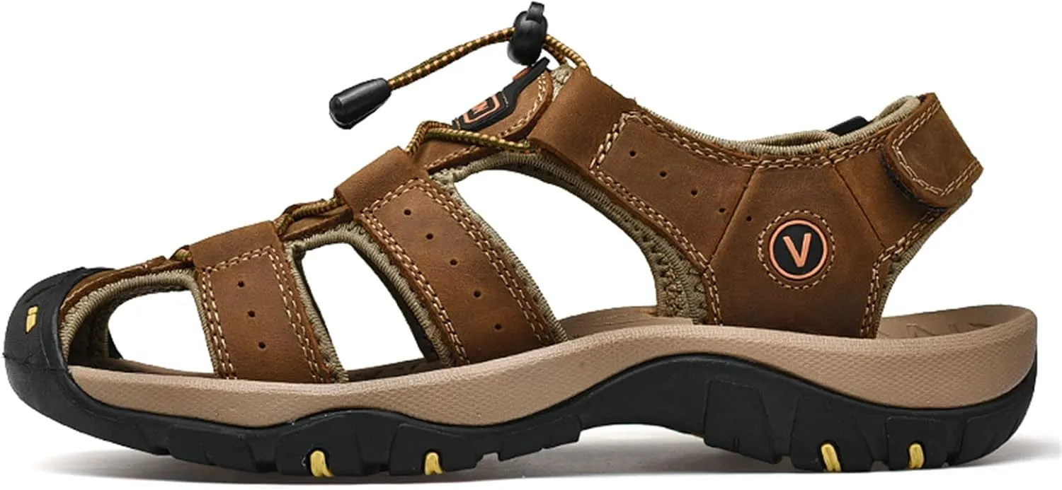 Men's sports sandals Outdoor hiking sandals Closed toe leather sports walking casual sandals Water shoes