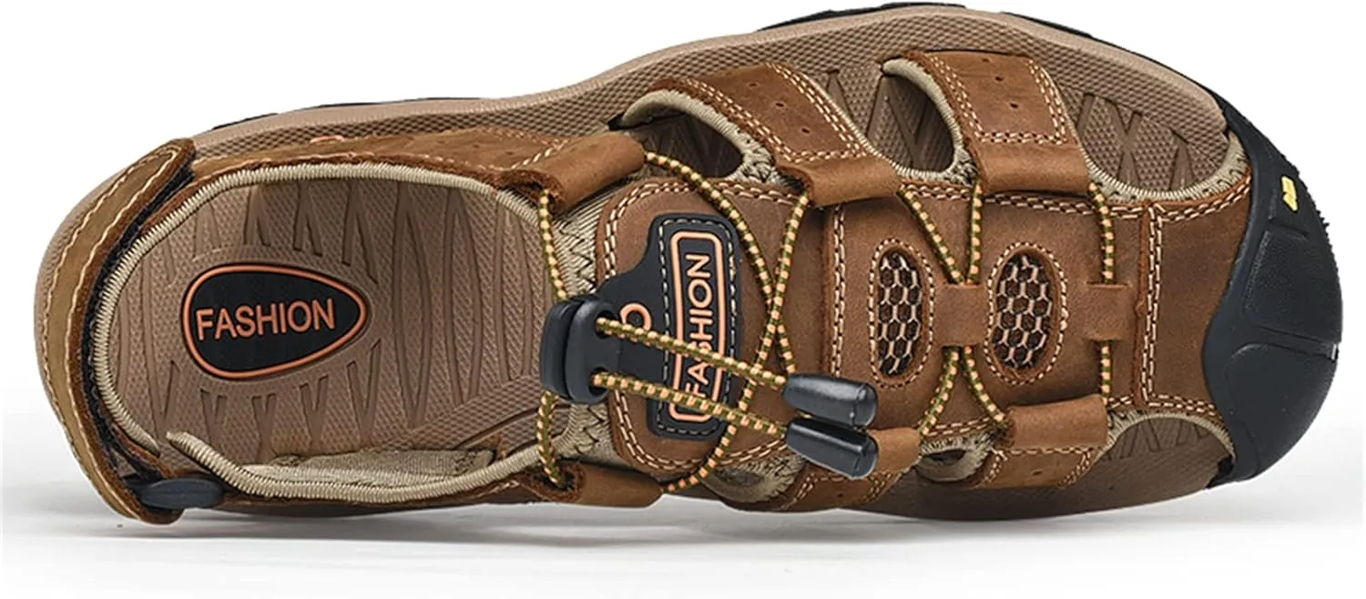 Men's sports sandals Outdoor hiking sandals Closed toe leather sports walking casual sandals Water shoes
