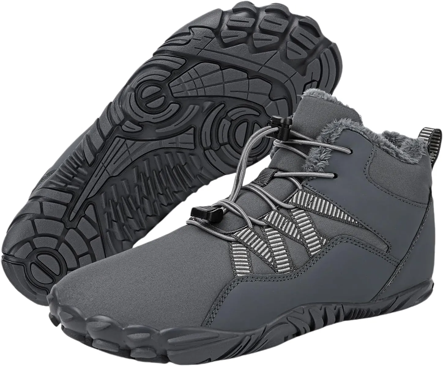 Mens Winter Barefoot Hiking Boots Slip-On Warm Zero Drop Snow Boots with Wide Toe Box Ankle Bootie Cut Minimalist Waterproof Five-Finger Sneakers for Hiking Walking Outdoor Adventures Unisex Design
