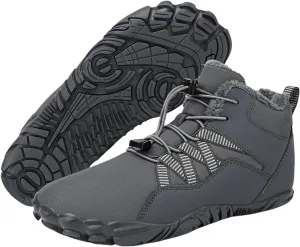 Mens Winter Barefoot Hiking Boots Slip-On Warm Zero Drop Snow Boots with Wide Toe Box Ankle Bootie Cut Minimalist Waterproof Five-Finger Sneakers for Hiking Walking Outdoor Adventures Unisex Design