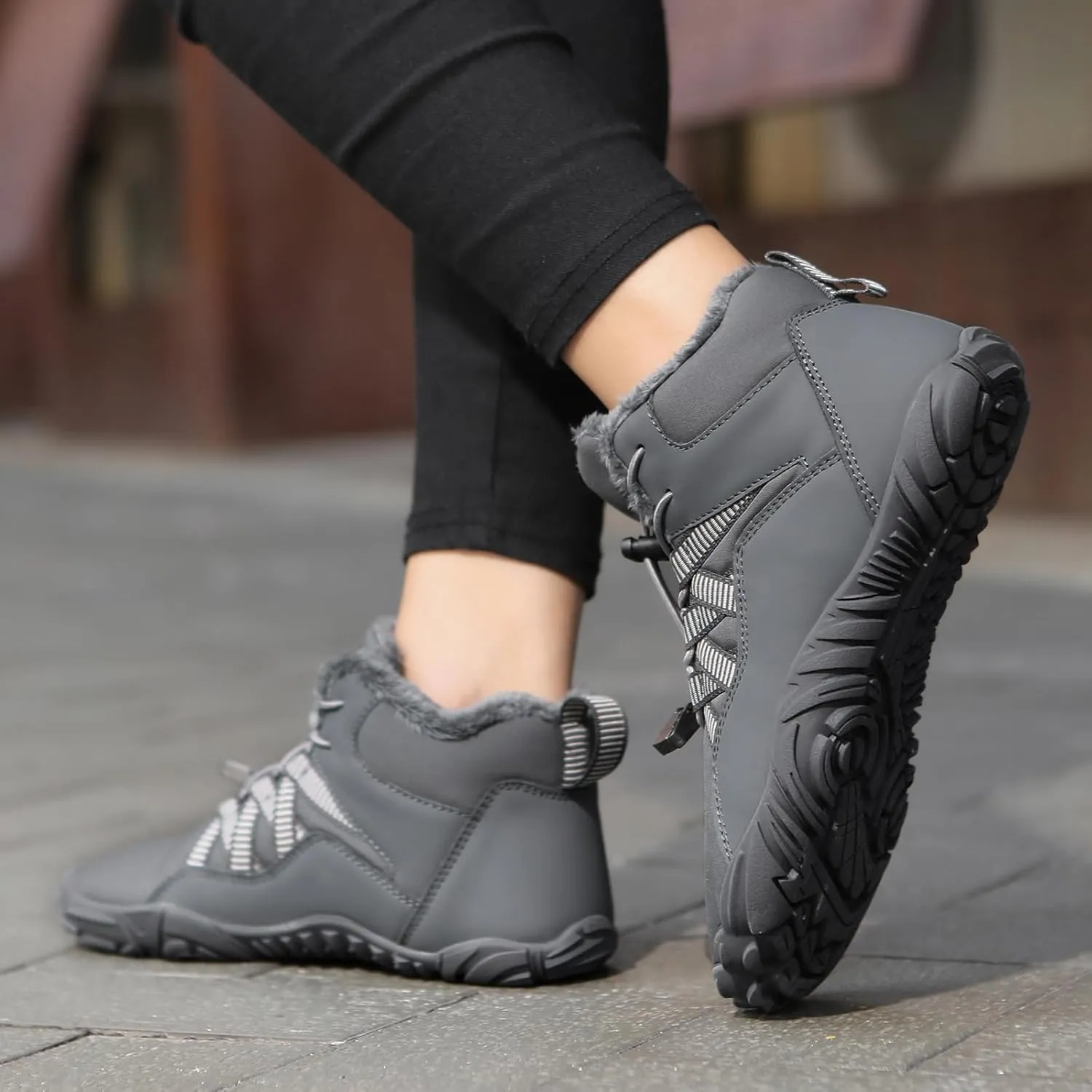 Mens Winter Barefoot Hiking Boots Slip-On Warm Zero Drop Snow Boots with Wide Toe Box Ankle Bootie Cut Minimalist Waterproof Five-Finger Sneakers for Hiking Walking Outdoor Adventures Unisex Design