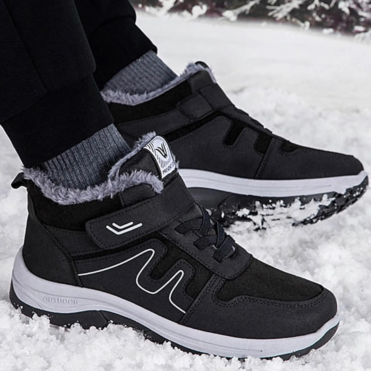 Men's Winter Sport Shoes Thickened Warm Fleece Snow Boots with Adjustable Closures Comfort Walking Hiking Boots