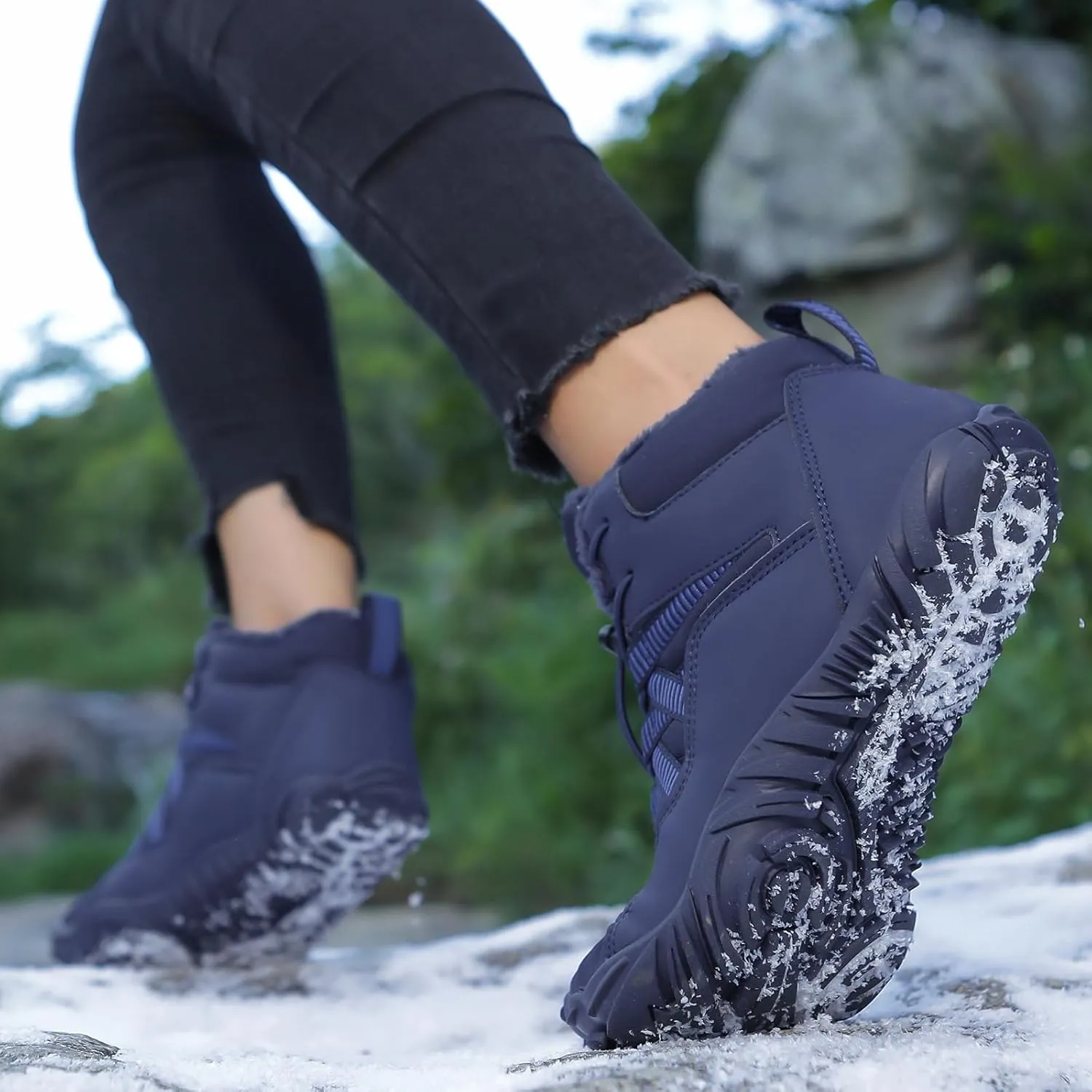 Men's Women's Winter Snow Boots Warm Fur Lined Snow Sneakers Slip On Barefoot Wide Toe Box Zero Drop Ankle Booties Unisex