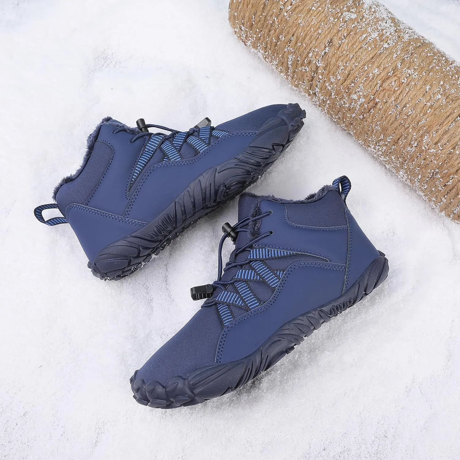 Men's Women's Winter Snow Boots Warm Fur Lined Snow Sneakers Slip On Barefoot Wide Toe Box Zero Drop Ankle Booties Unisex
