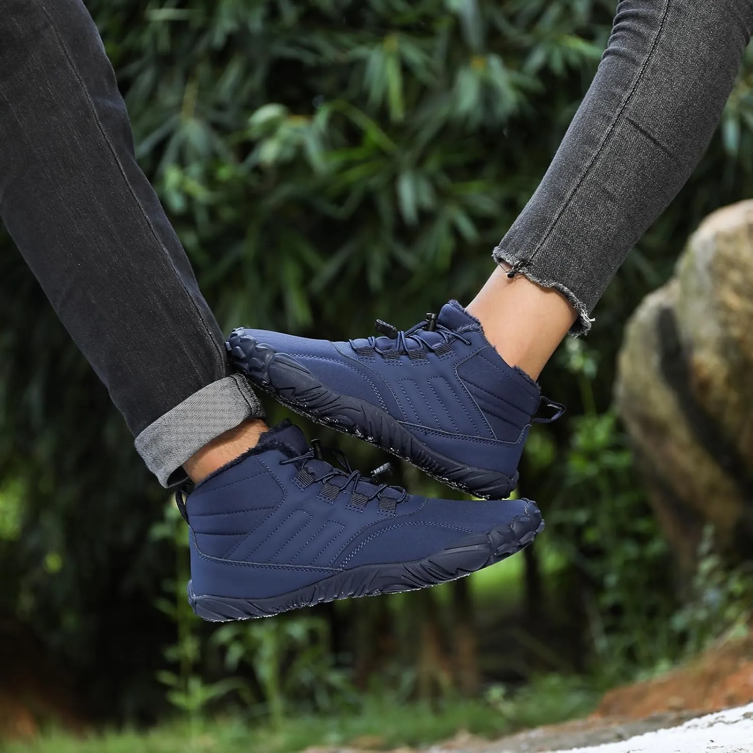 Men's Women's Winter Snow Boots Warm Fur Lined Snow Sneakers Slip On Barefoot Wide Toe Box Zero Drop Ankle Booties Unisex