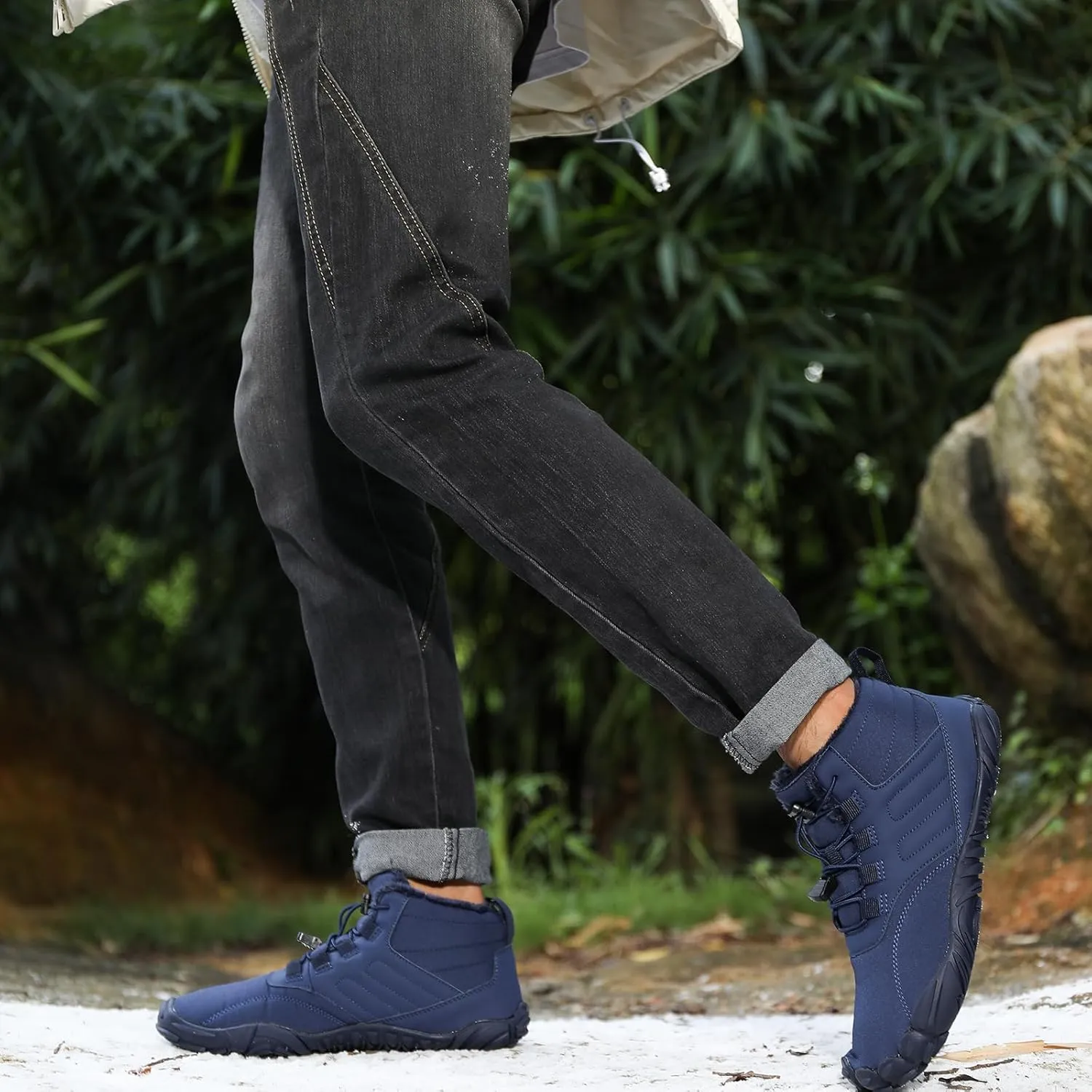 Men's Women's Winter Snow Boots Warm Fur Lined Snow Sneakers Slip On Barefoot Wide Toe Box Zero Drop Ankle Booties Unisex