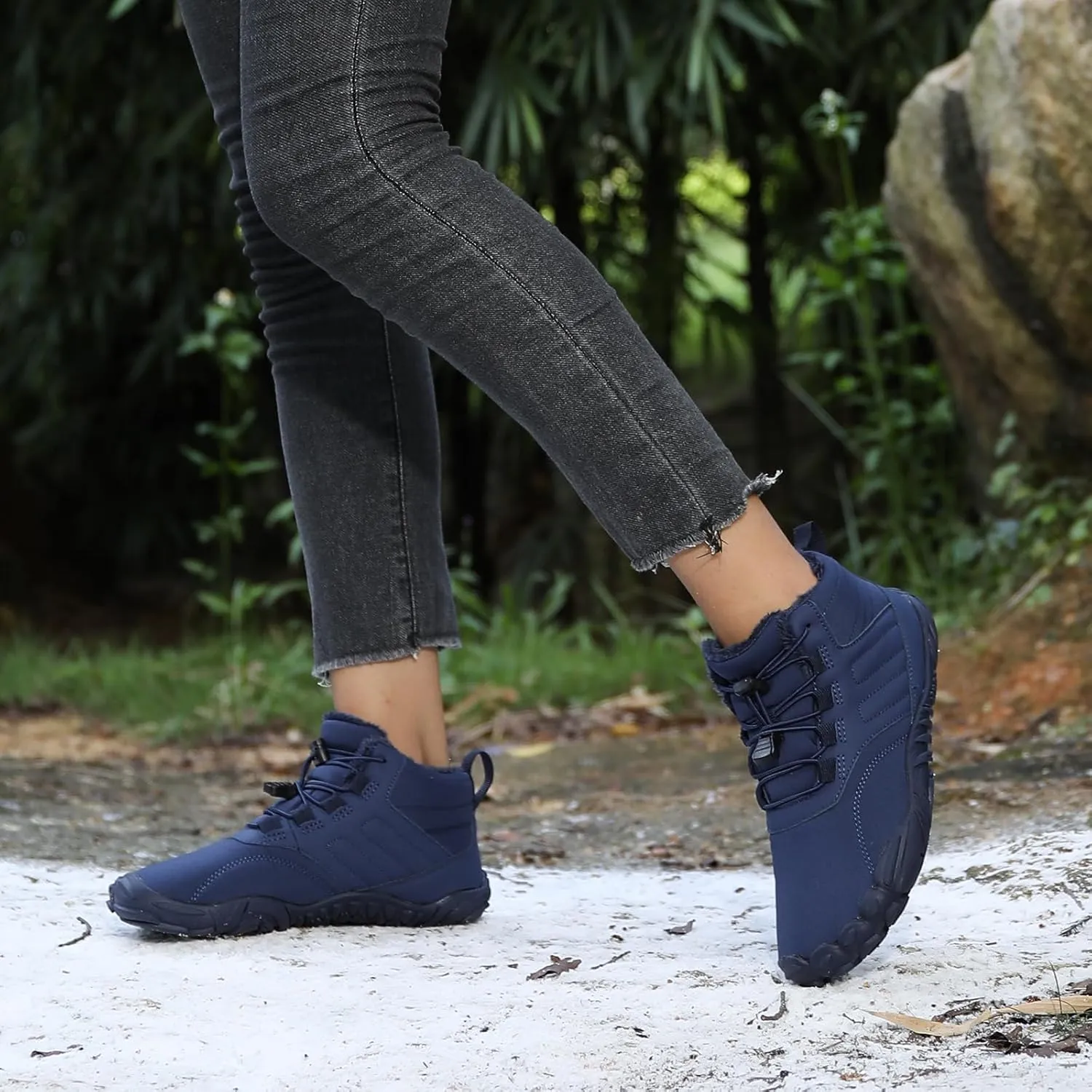Men's Women's Winter Snow Boots Warm Fur Lined Snow Sneakers Slip On Barefoot Wide Toe Box Zero Drop Ankle Booties Unisex