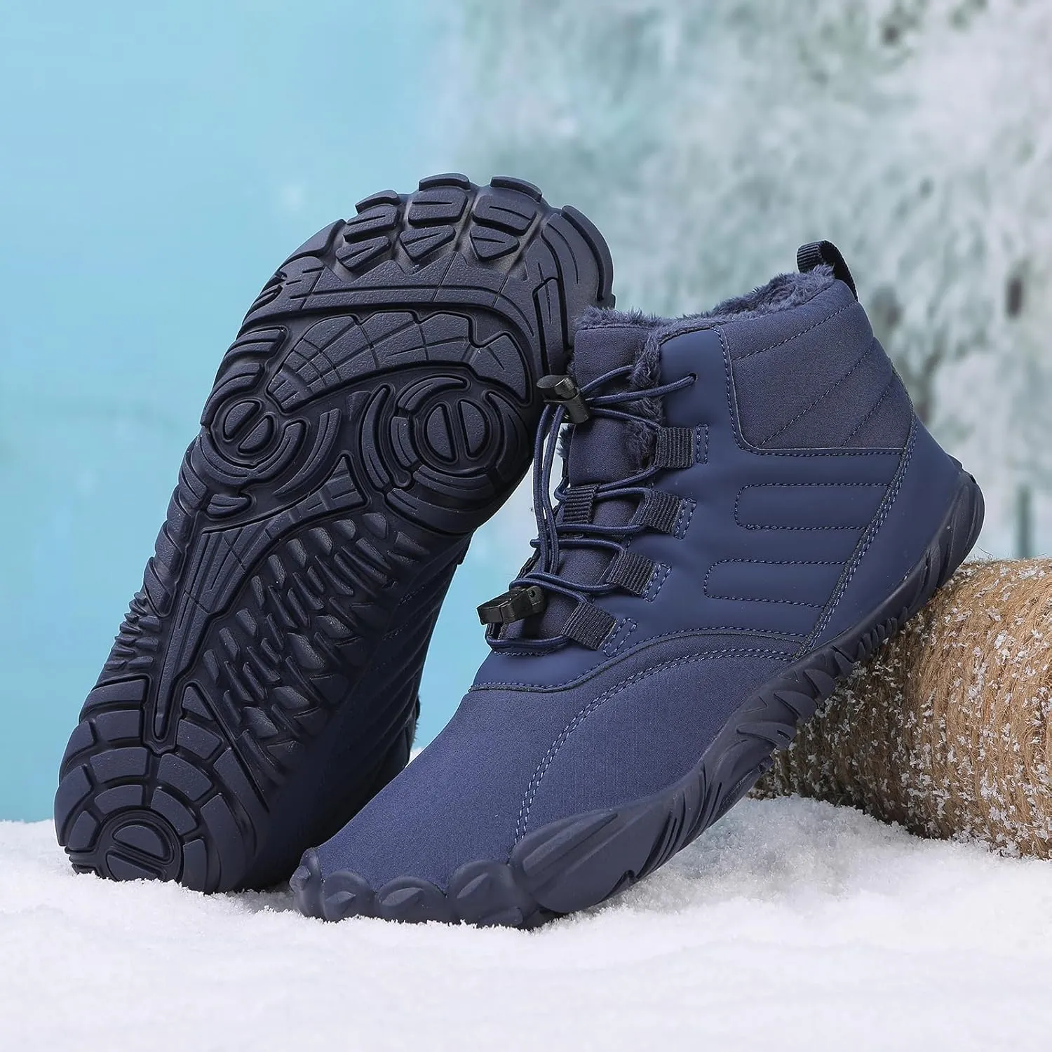 Men's Women's Winter Snow Boots Warm Fur Lined Snow Sneakers Slip On Barefoot Wide Toe Box Zero Drop Ankle Booties Unisex
