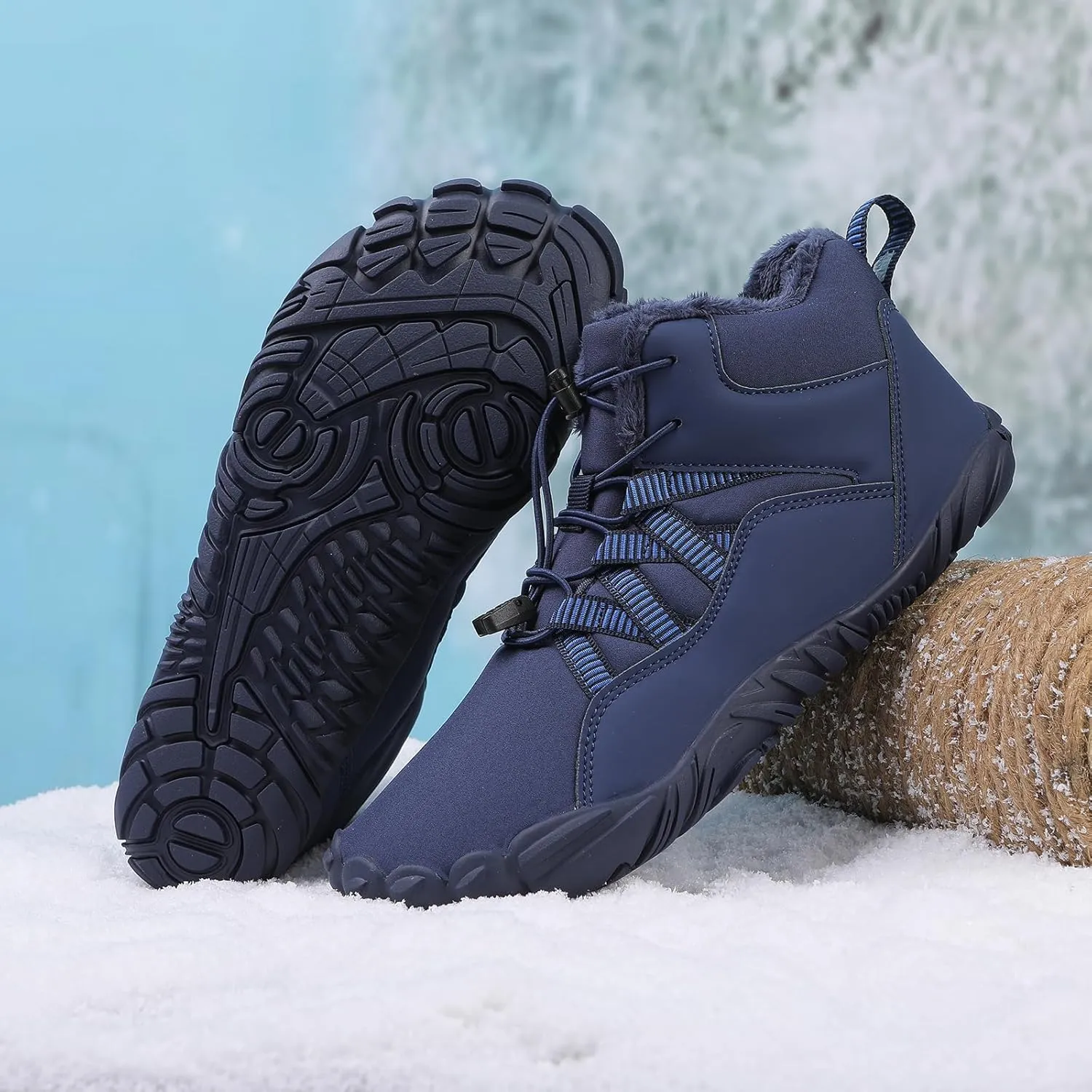 Men's Women's Winter Snow Boots Warm Fur Lined Snow Sneakers Slip On Barefoot Wide Toe Box Zero Drop Ankle Booties Unisex