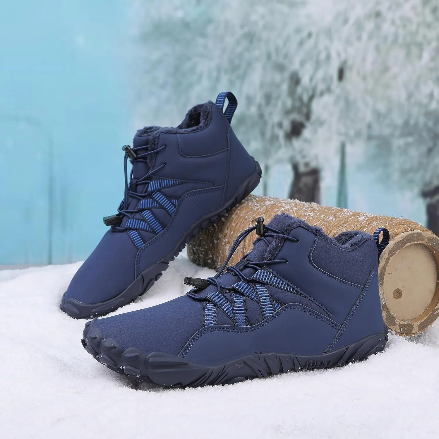 Men's Women's Winter Snow Boots Warm Fur Lined Snow Sneakers Slip On Barefoot Wide Toe Box Zero Drop Ankle Booties Unisex