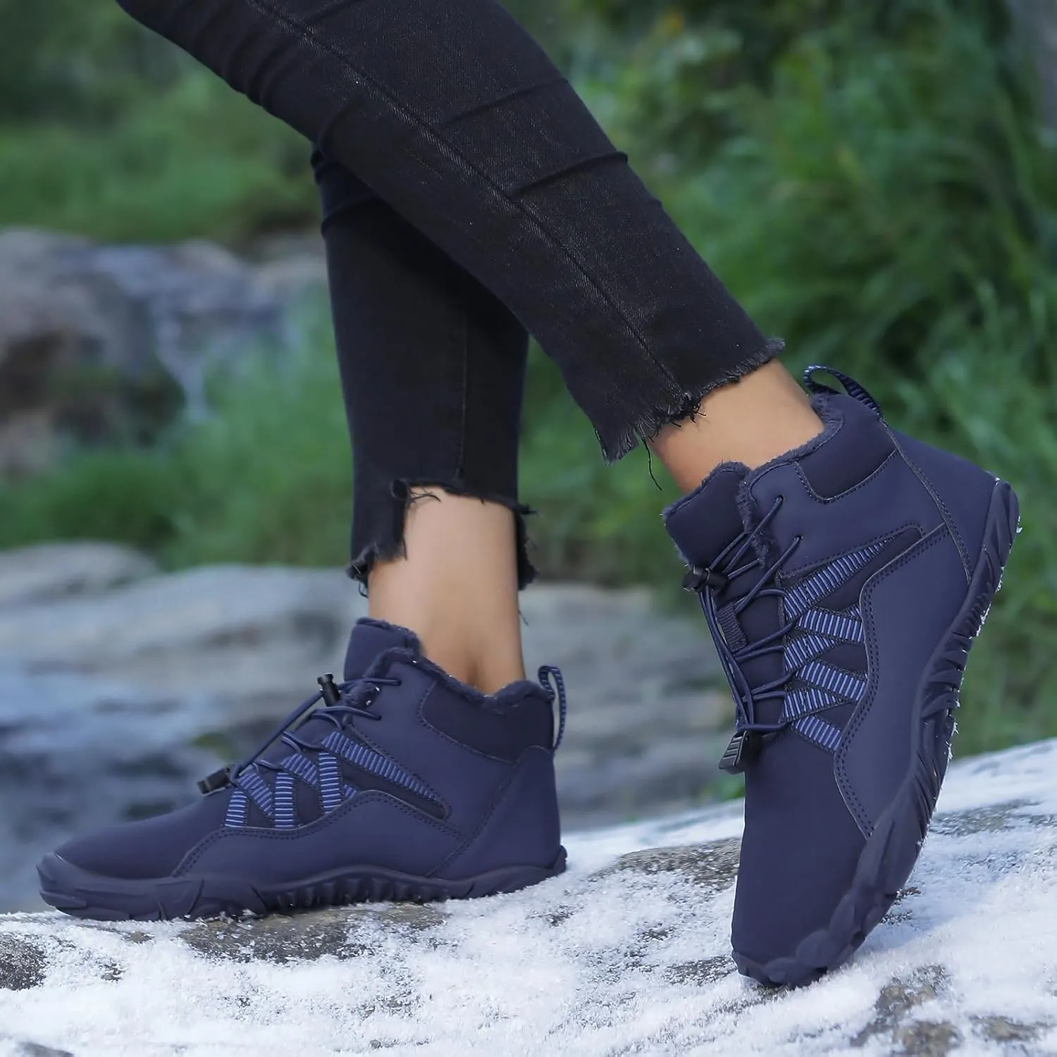 Men's Women's Winter Snow Boots Warm Fur Lined Snow Sneakers Slip On Barefoot Wide Toe Box Zero Drop Ankle Booties Unisex
