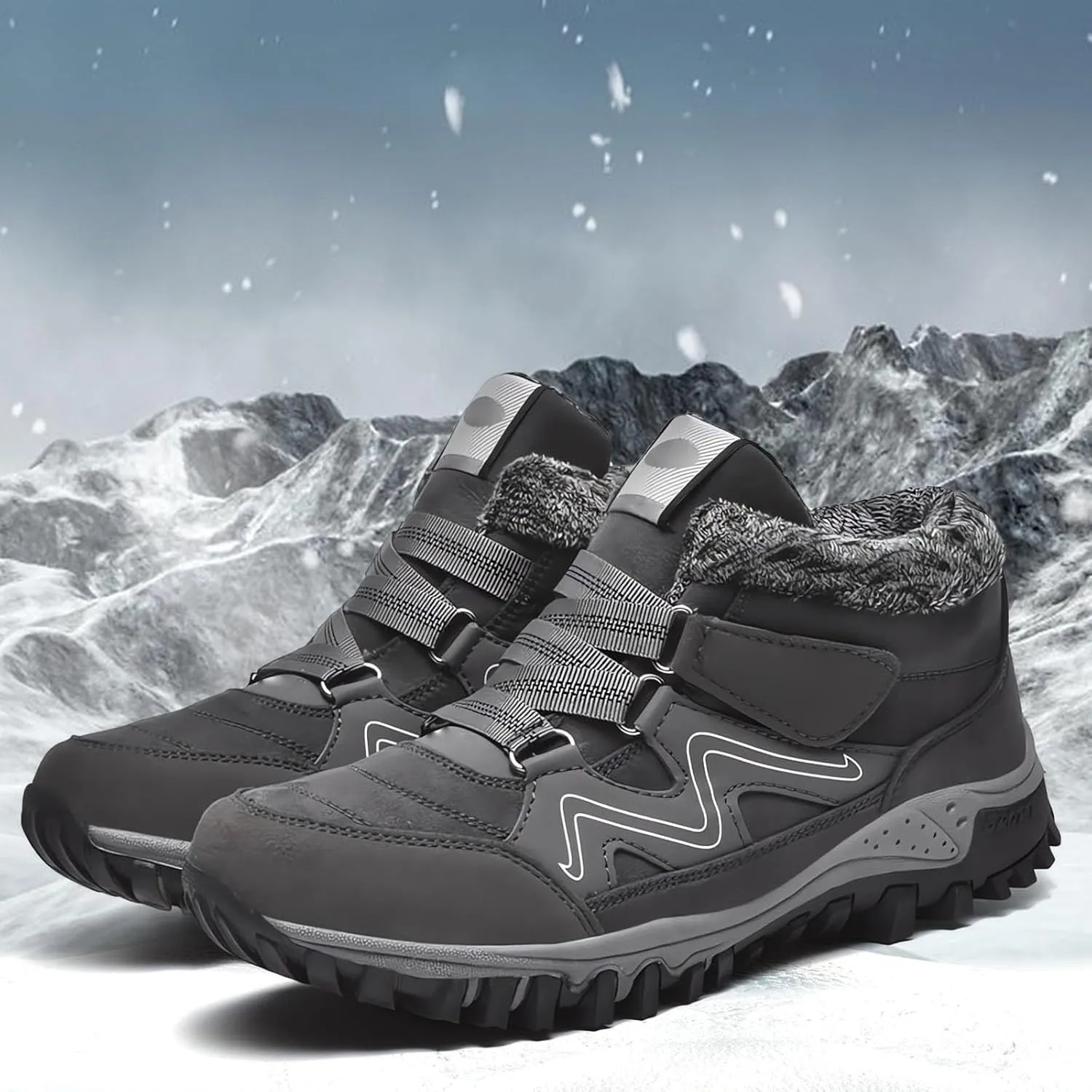 Men's Work Boots Wide Width Hiking Sneakers Shoes with Fur Lined Women's Workout Shoes Comfortable Winter Backpacking Snow Botas Warm Water Hike Grounded Footwear
