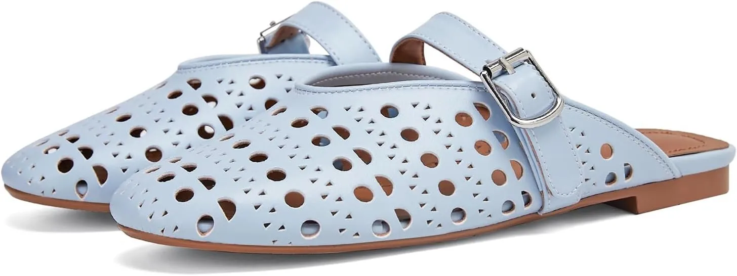 Mesh Flats Mules Sandals for Women,Women's Closed Toe Hollowing Fishnet Flat Sandals with Adjustable Ankle Strap Summer Dressy Sandals Low Heel Flats Ultra Comfortable Slip on Casual Shoes