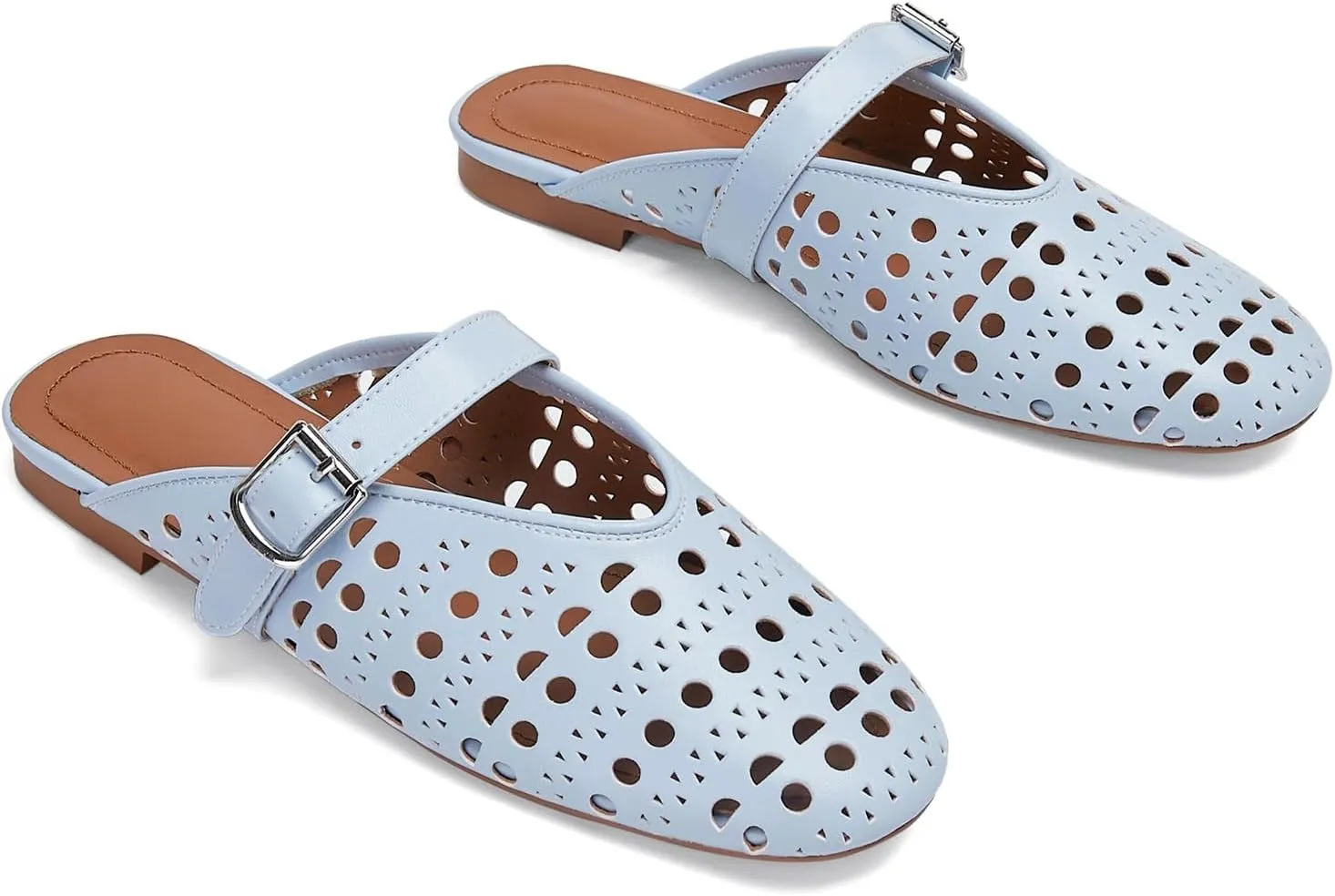 Mesh Flats Mules Sandals for Women,Women's Closed Toe Hollowing Fishnet Flat Sandals with Adjustable Ankle Strap Summer Dressy Sandals Low Heel Flats Ultra Comfortable Slip on Casual Shoes