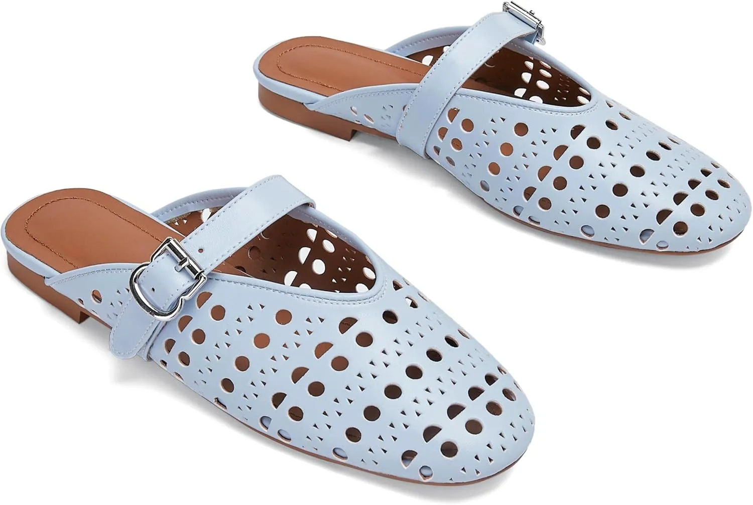 Mesh Flats Mules Sandals for Women,Women's Closed Toe Hollowing Fishnet Flat Sandals with Adjustable Ankle Strap Summer Dressy Sandals Low Heel Flats Ultra Comfortable Slip on Casual Shoes