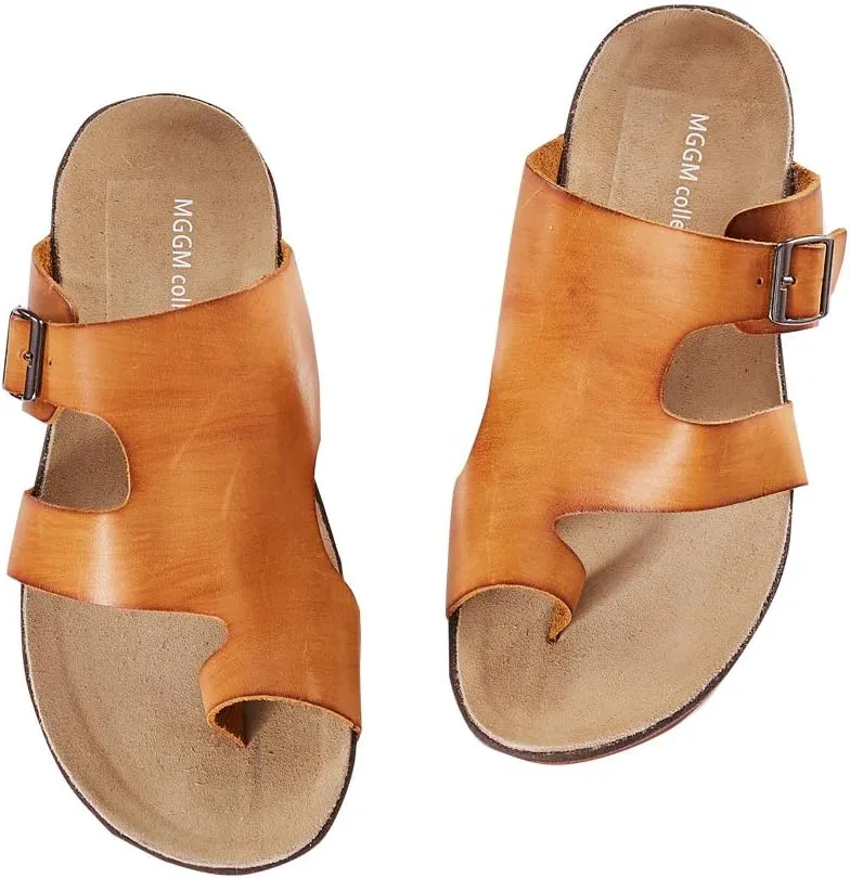MGGMOKAY Mens Cow Leather Flip Flops Sandals