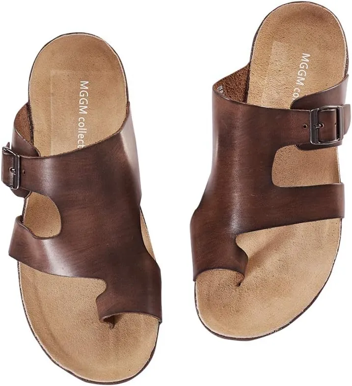 MGGMOKAY Mens Cow Leather Flip Flops Sandals