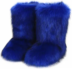 MH Bailment Women's Faux Fur Boots Winter Mid-Calf Snow Boots Fuzzy Fluffy Furry Fashion Short Snow Boots