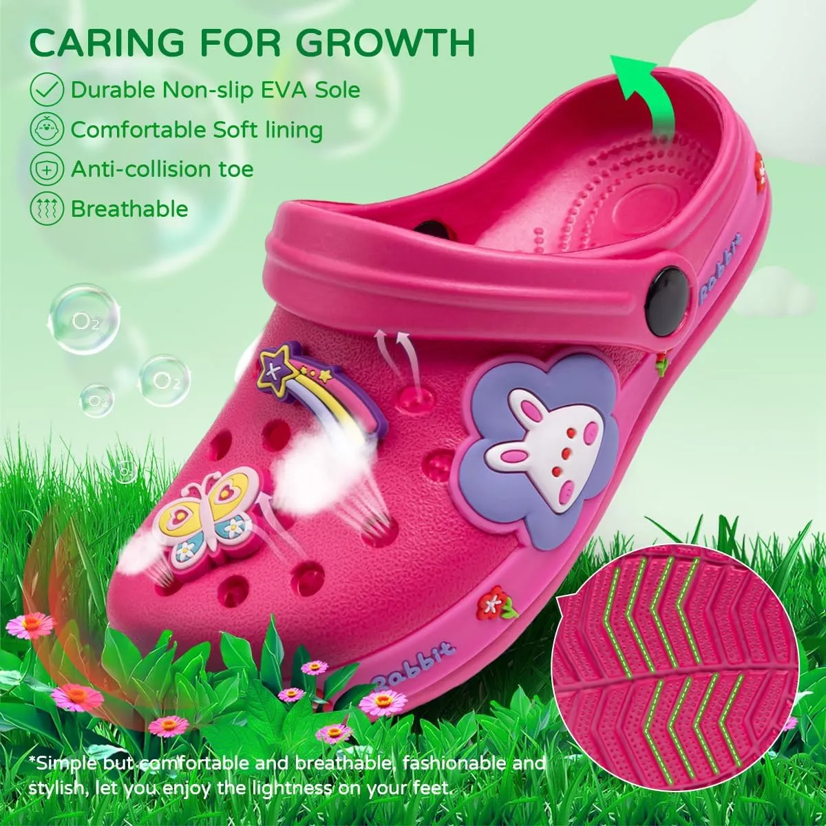 Miamooi Toddler Girls Boys Clogs Cute Cartoon Garden Water Clogs Little Kid Non-Slip Slides Indoor Outdoor Waterproof Beach Sandals Slip-on Beach Pool Shower Slippers Water Shoes