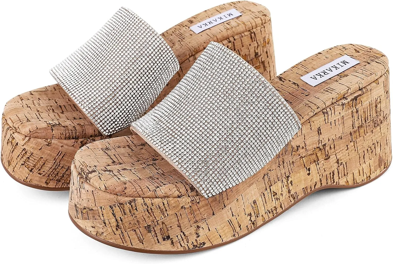 mikarka Slip-On Cork Platform Sandals for Women Dressy Summer, Comfort Basic Strap Open Toe High Heel Slide Wedge Sandals Casual Beach Sandals Mules