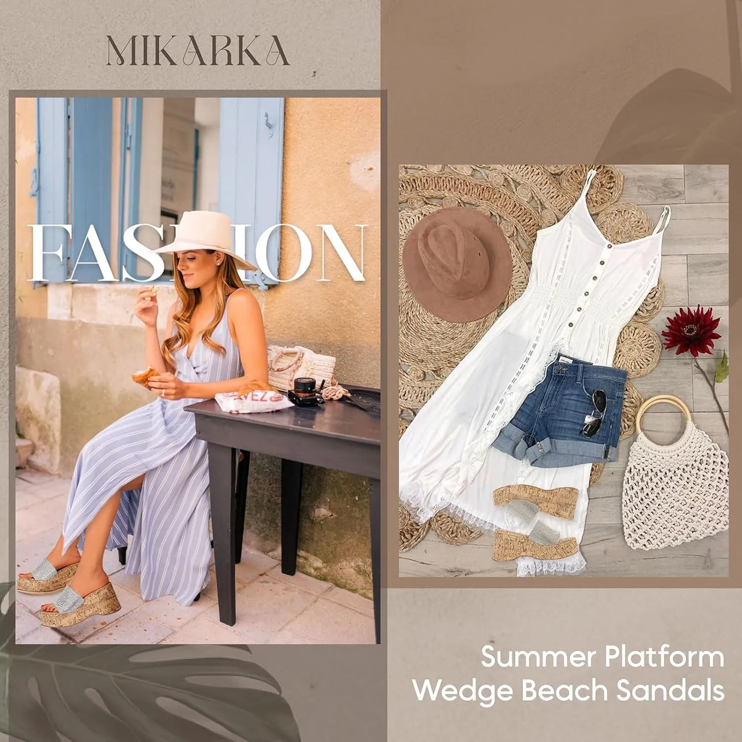 mikarka Slip-On Cork Platform Sandals for Women Dressy Summer, Comfort Basic Strap Open Toe High Heel Slide Wedge Sandals Casual Beach Sandals Mules