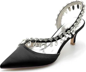Minishion Ladies Wedding Shoes Sparkle Rhinestones Formal Pumps Mules Slingback Prom Heels BR108