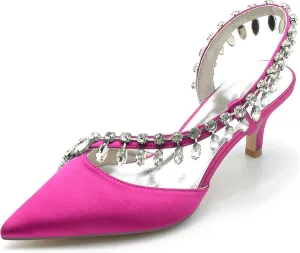 Minishion Ladies Wedding Shoes Sparkle Rhinestones Formal Pumps Mules Slingback Prom Heels BR108