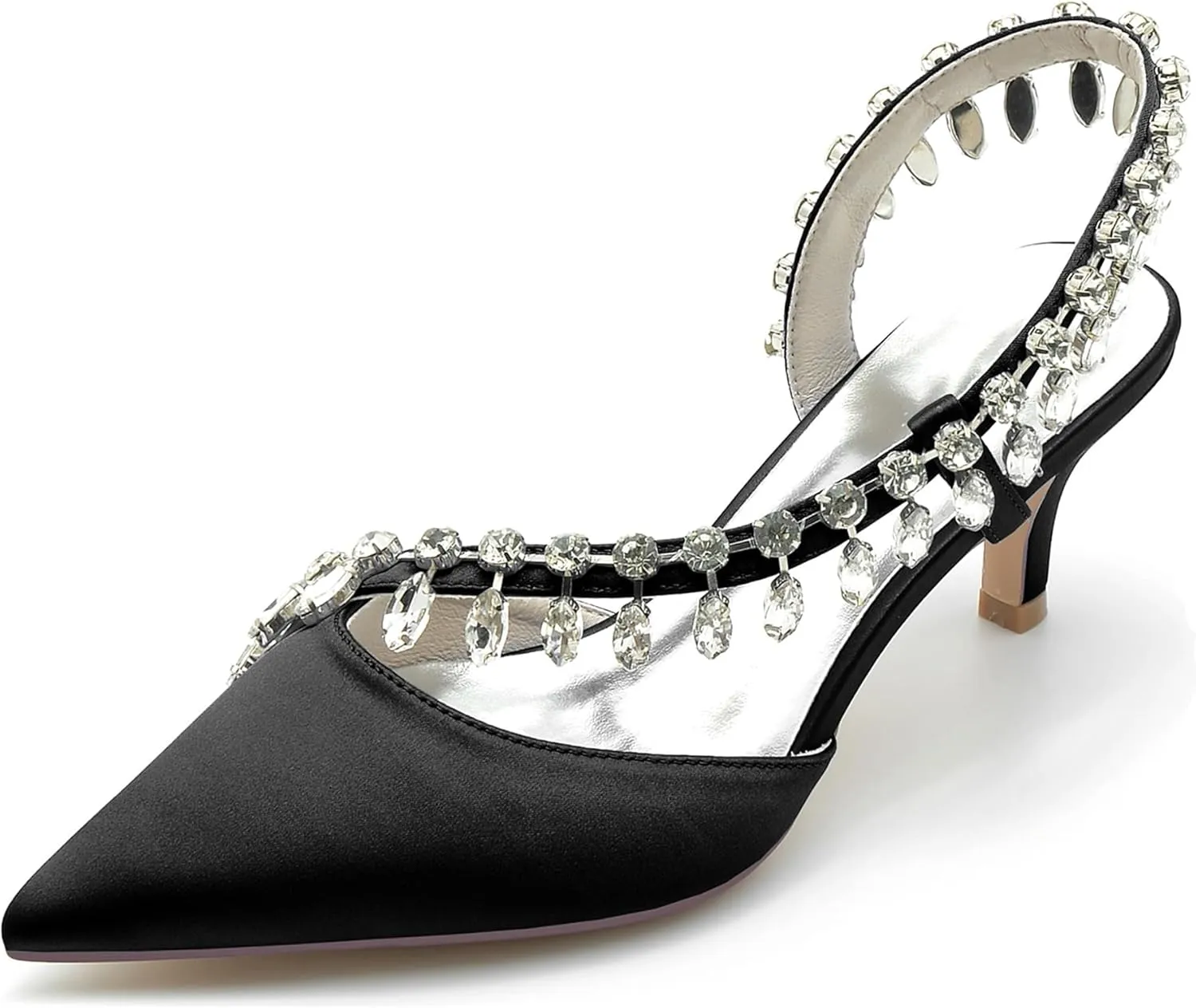 Minishion Ladies Wedding Shoes Sparkle Rhinestones Formal Pumps Mules Slingback Prom Heels BR108