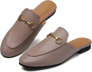 Minorsu Buckle Mules for Women Flats Round Toe Mule Backless Slides Slip On Loafer Shoes