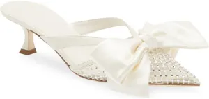 MissHeel Kitten Heels with Bow 2 inch Rhinestone Mules