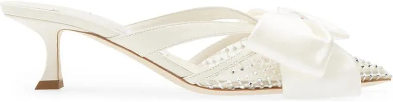 MissHeel Kitten Heels with Bow 2 inch Rhinestone Mules