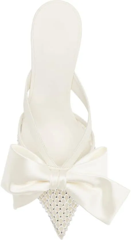 MissHeel Kitten Heels with Bow 2 inch Rhinestone Mules