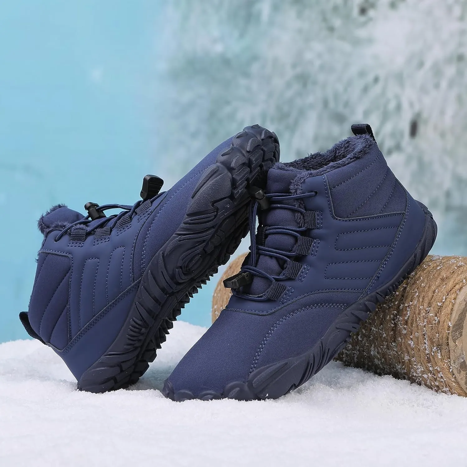 Mmoneyake Winter Snow Shoes for Women Men Warm Fur Lined Waterproof Snow Sneakers Wide Toe Box Zero Drop Ankle Booties Non-Slip Barefoot Outdoor Shoes Fashion Short Boots