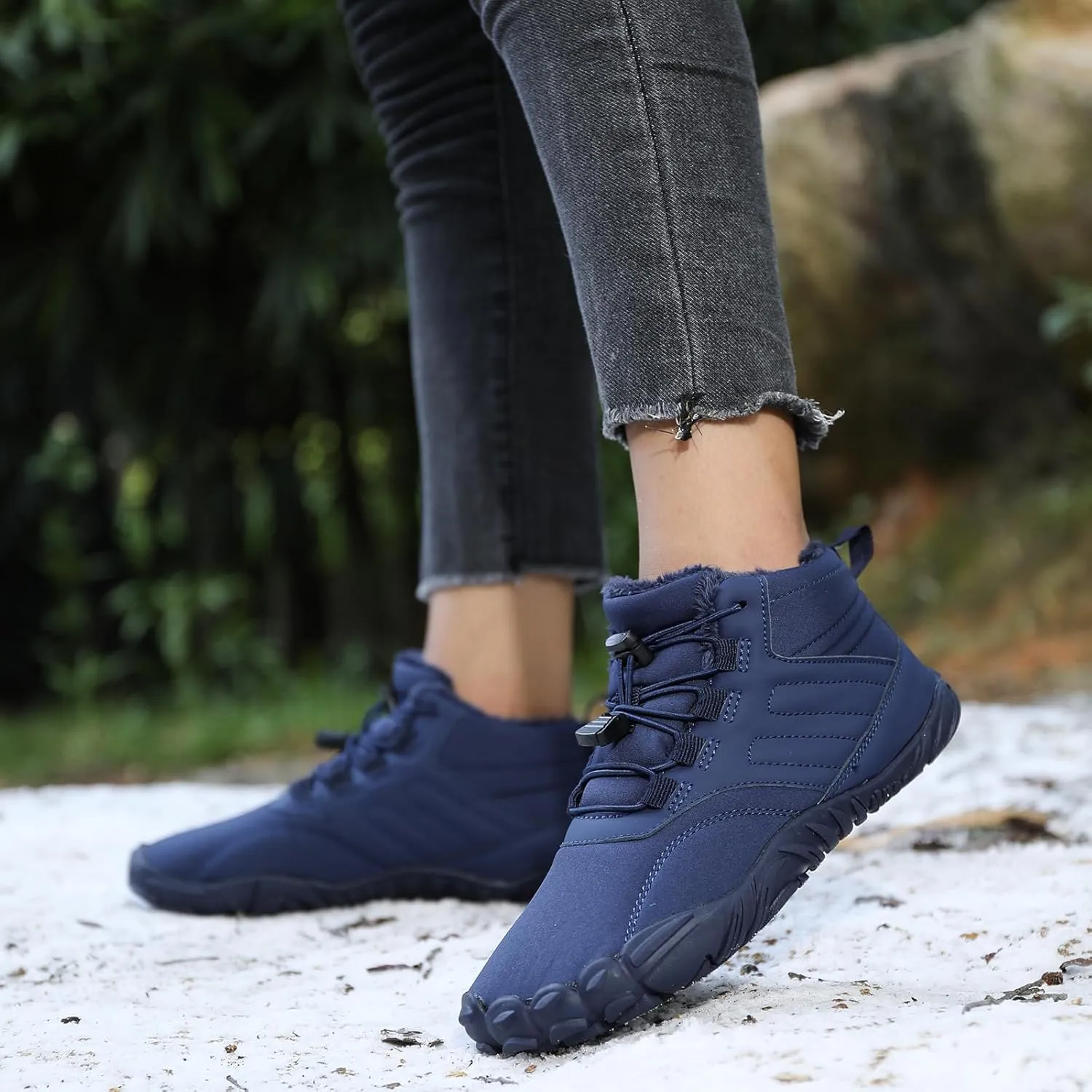 Mmoneyake Winter Snow Shoes for Women Men Warm Fur Lined Waterproof Snow Sneakers Wide Toe Box Zero Drop Ankle Booties Non-Slip Barefoot Outdoor Shoes Fashion Short Boots