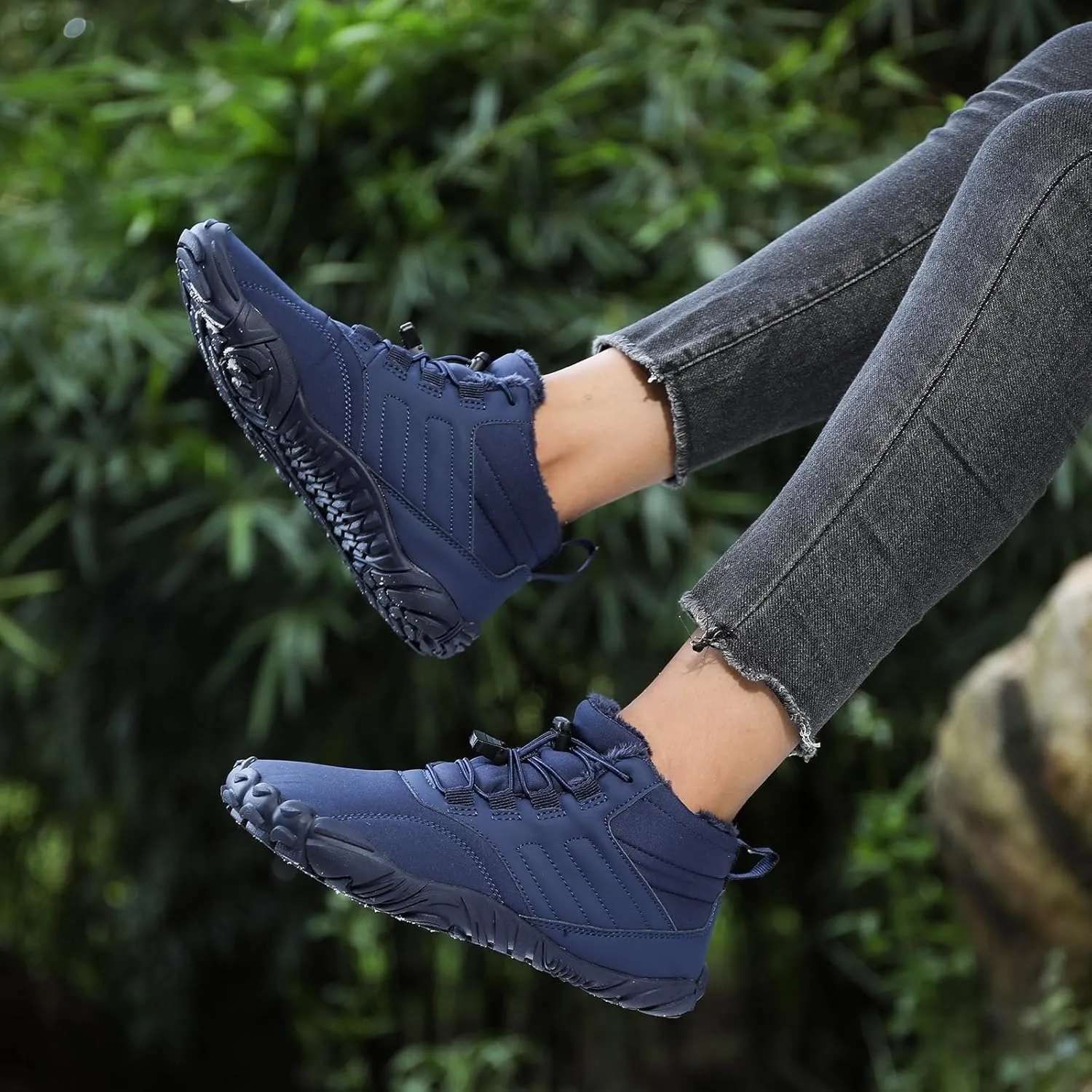 Mmoneyake Winter Snow Shoes for Women Men Warm Fur Lined Waterproof Snow Sneakers Wide Toe Box Zero Drop Ankle Booties Non-Slip Barefoot Outdoor Shoes Fashion Short Boots