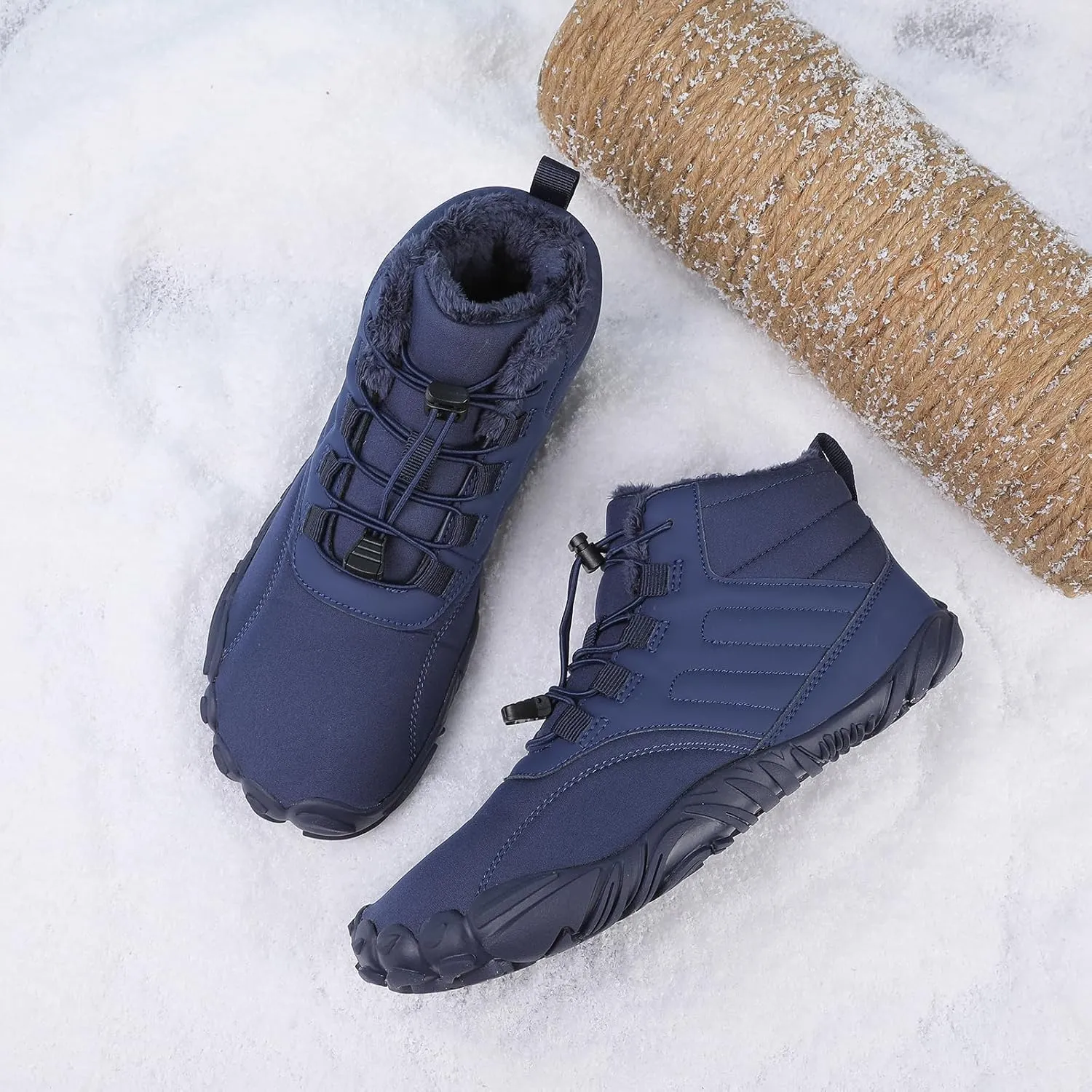 Mmoneyake Winter Snow Shoes for Women Men Warm Fur Lined Waterproof Snow Sneakers Wide Toe Box Zero Drop Ankle Booties Non-Slip Barefoot Outdoor Shoes Fashion Short Boots