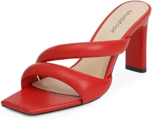Modatope Heeled Mules for Women Square Toe Heels Chunky Block Heeled Sandals Dress Shoes