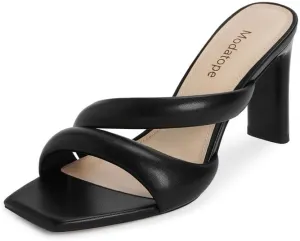 Modatope Heeled Mules for Women Square Toe Heels Chunky Block Heeled Sandals Dress Shoes