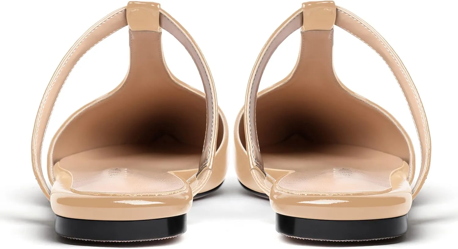 MODENCOCO Women's Casual Office T Strap Pointed Toe Slip On Patent Low Heel Backless Mules Shoes Flats