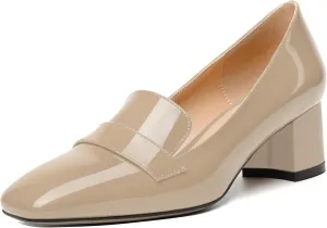 MODENCOCO Womens Fashion Slip On Casual Comfortable Square Toe Patent Chunky Low Heel Loafers Shoes 2 Inch