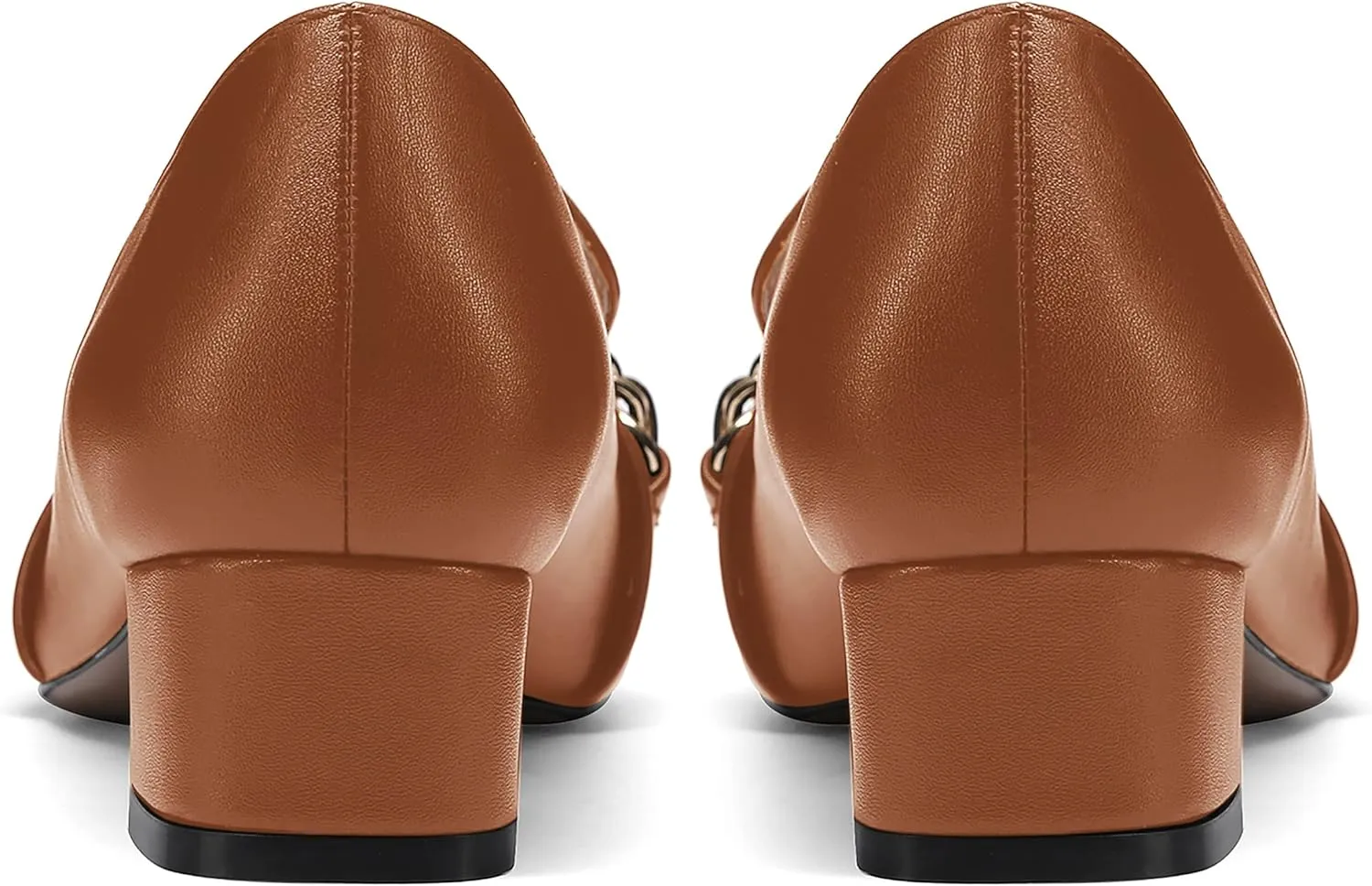 MODENCOCO Women's Slip On Square Toe Fashion Matte Office Metal Chain Decor Solid Chunky Low Heel Loafers Working Shoes 1.5 Inch