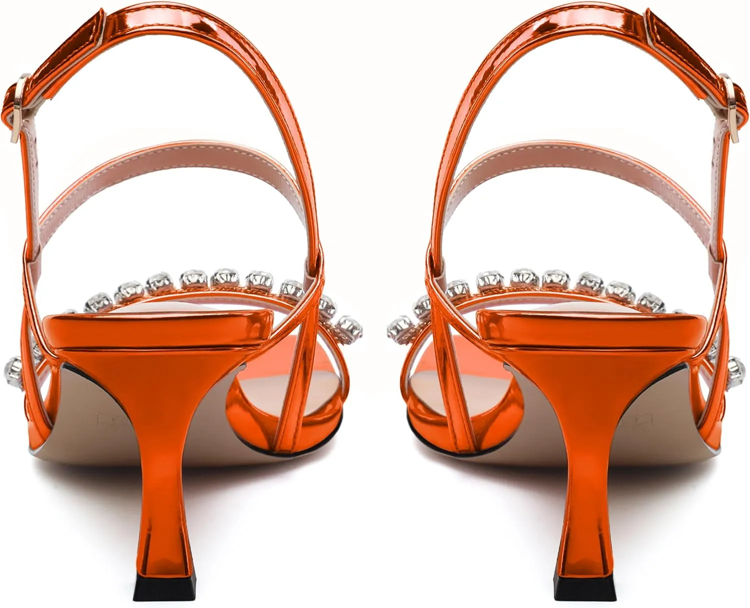 MODENCOCO Womens Strappy Sandals with Rhinestone Square Open Toe Heels Patent Metallic Ankle Strap High Heel Sandals for Women Summer Dress Shoes