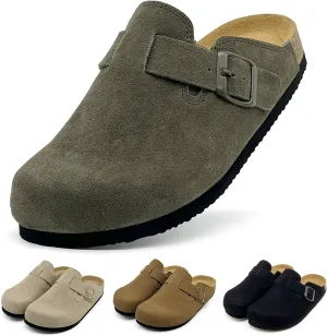 MOLATIN Clogs for Women Comfort Mens Mules and Slip ons Potato Shoes Leather Mules with Suede Cork Footbed Sandals
