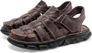 Moodeng Men's Leather Sandals Outdoor Sport Sandals Athletic Hiking Sandals Hand Sewing Comfortable Walking