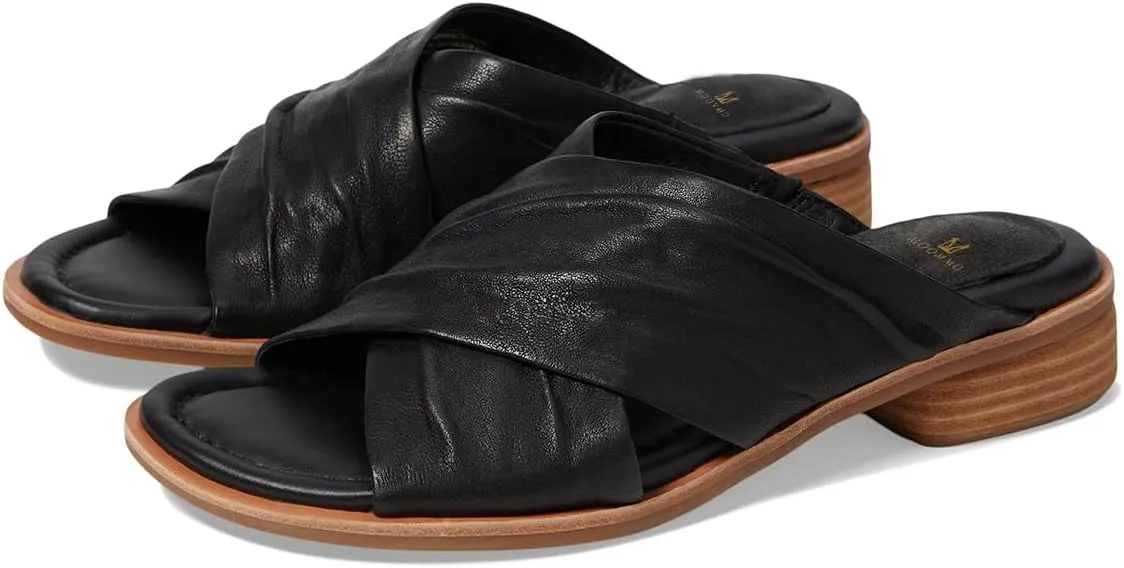 MOOMMO Women Casual Low Heel Mules Open Round Toe Cross Strap Sandals Comfort Walking Sandal Flats 1 inch Low Chunky Heel Dress Mule Shoes Mule Heels Criss Cross Street Travel Beach 4-11 M US